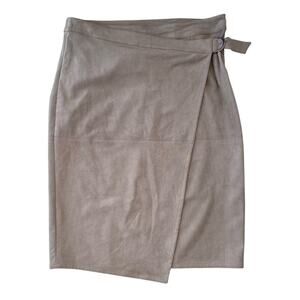 Chicos Black Label Skirt Sz 2 (L/12) Taupe Faux Suede Wrap Midi Office core